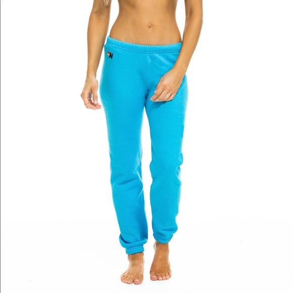 Aviator Nation Pants - Aviator Nation Bolt Sweatpants - Neon Blue/Yellow